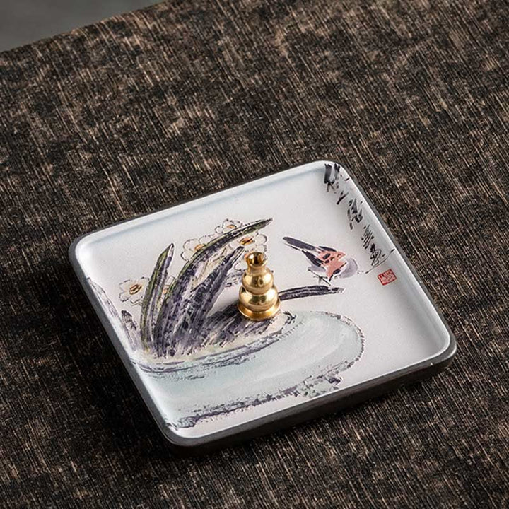 Buddha Stones Mountain Lake Flower Leaf Healing Ceramic Plate Tray Stick Incense Burner Decoration - Bird Flowerpot 10.2*10.2*1.2cm - image 17