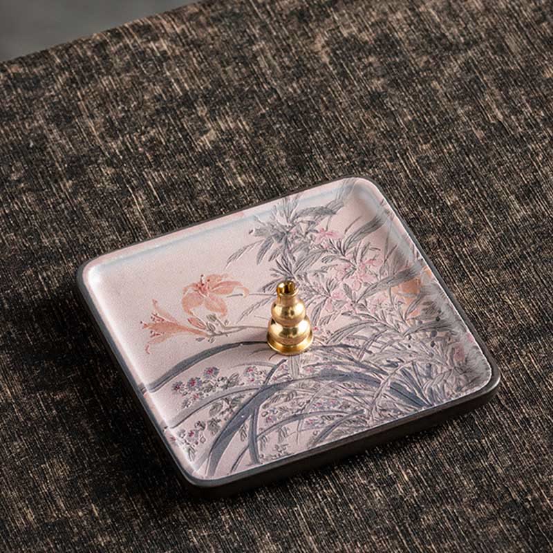 Buddha Stones Mountain Lake Flower Leaf Healing Ceramic Plate Tray Stick Incense Burner Decoration - Pink Flower Leaves 10.2*10.2*1.2cm - image 18