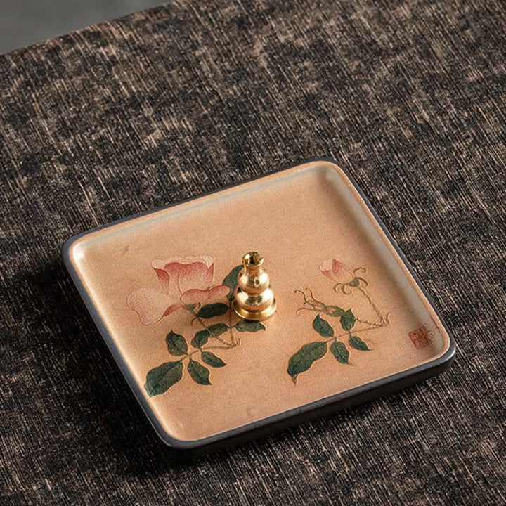 Buddha Stones Mountain Lake Flower Leaf Healing Ceramic Plate Tray Stick Incense Burner Decoration - Pink Flower 10.2*10.2*1.2cm - image 23