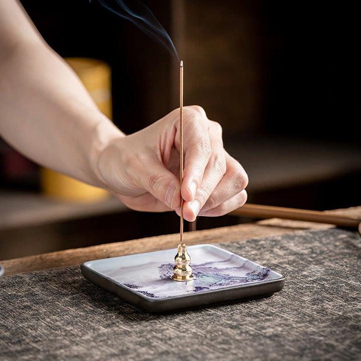 Buddha Stones Mountain Lake Flower Leaf Healing Ceramic Plate Tray Stick Incense Burner Decoration - image 4