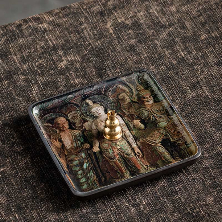 Buddha Stones Mountain Lake Flower Leaf Healing Ceramic Plate Tray Stick Incense Burner Decoration - Statue 10.2*10.2*1.2cm - image 27