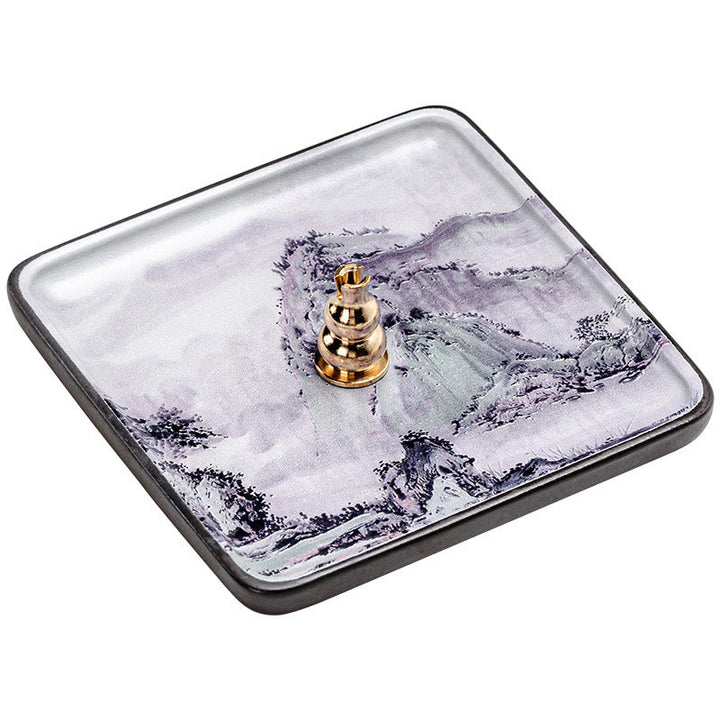 Buddha Stones Mountain Lake Flower Leaf Healing Ceramic Plate Tray Stick Incense Burner Decoration - image 10