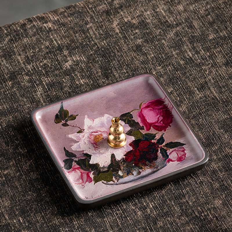 Buddha Stones Mountain Lake Flower Leaf Healing Ceramic Plate Tray Stick Incense Burner Decoration - Rose 10.2*10.2*1.2cm - image 29