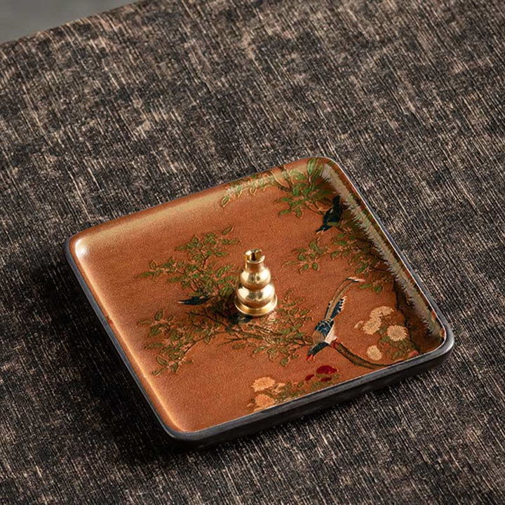 Buddha Stones Mountain Lake Flower Leaf Healing Ceramic Plate Tray Stick Incense Burner Decoration - Branch Bird 10.2*10.2*1.2cm - image 24