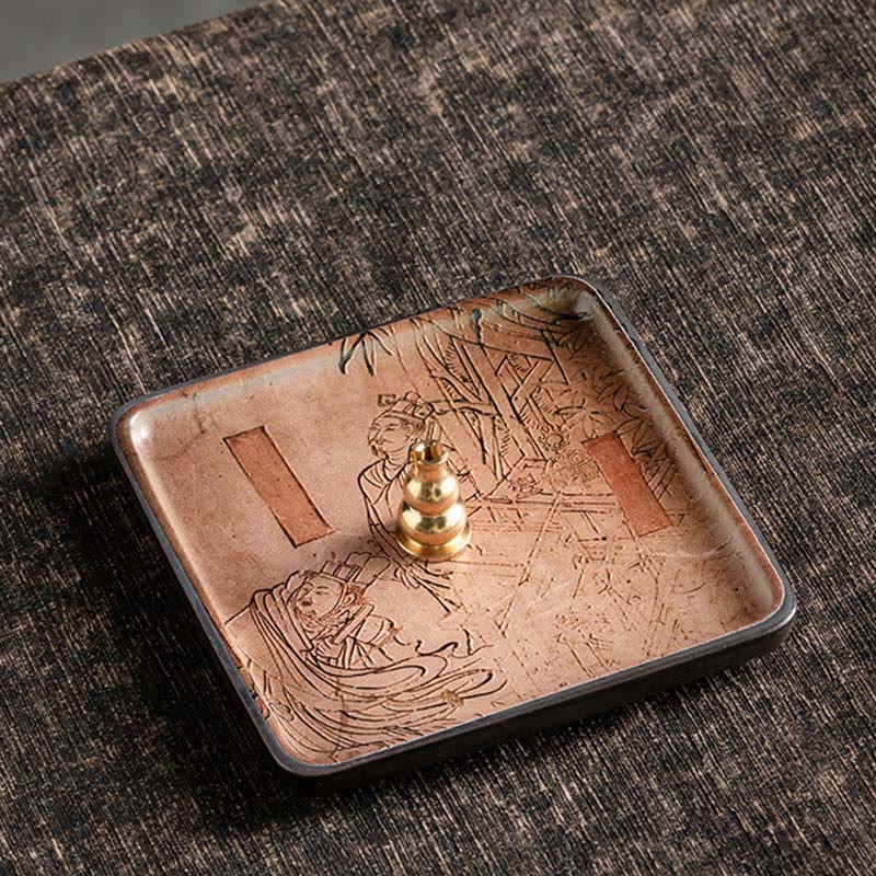 Buddha Stones Mountain Lake Flower Leaf Healing Ceramic Plate Tray Stick Incense Burner Decoration - Ancient People 10.2*10.2*1.2cm - image 28