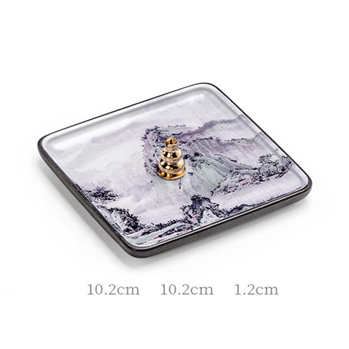Buddha Stones Mountain Lake Flower Leaf Healing Ceramic Plate Tray Stick Incense Burner Decoration - image 11