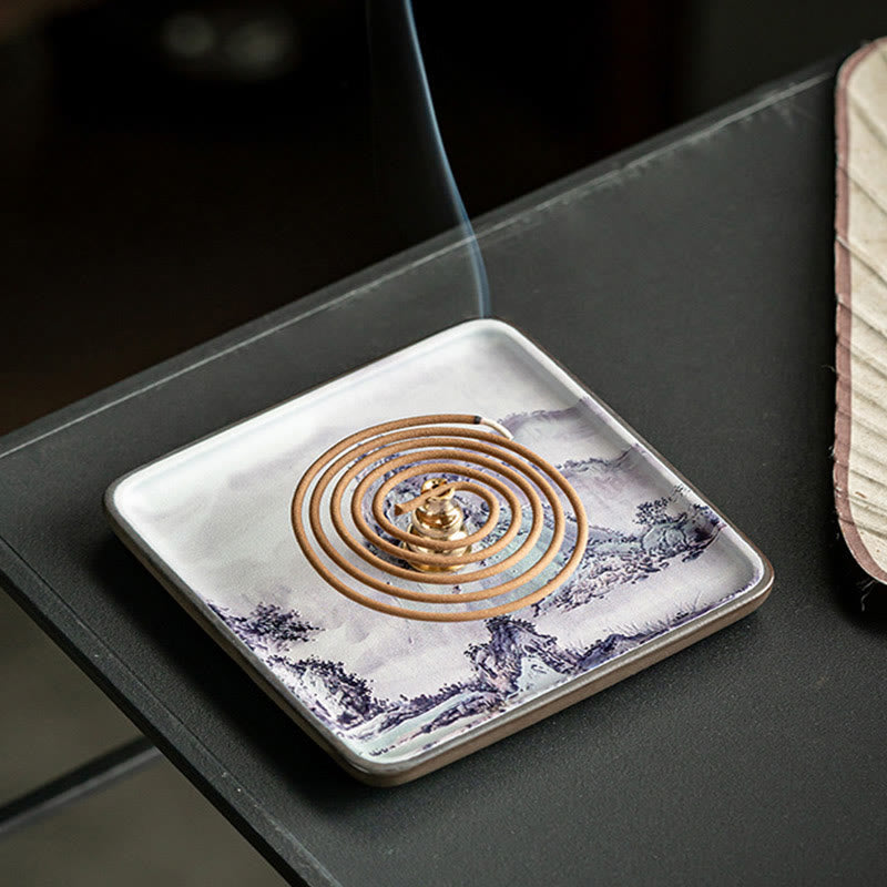 Buddha Stones Mountain Lake Flower Leaf Healing Ceramic Plate Tray Stick Incense Burner Decoration - image 8