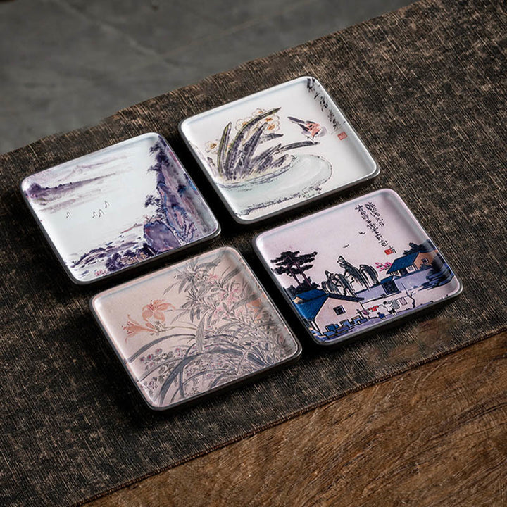 Buddha Stones Mountain Lake Flower Leaf Healing Ceramic Plate Tray Stick Incense Burner Decoration - image 16