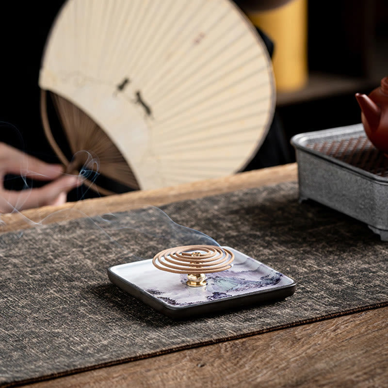 Buddha Stones Mountain Lake Flower Leaf Healing Ceramic Plate Tray Stick Incense Burner Decoration - image 7