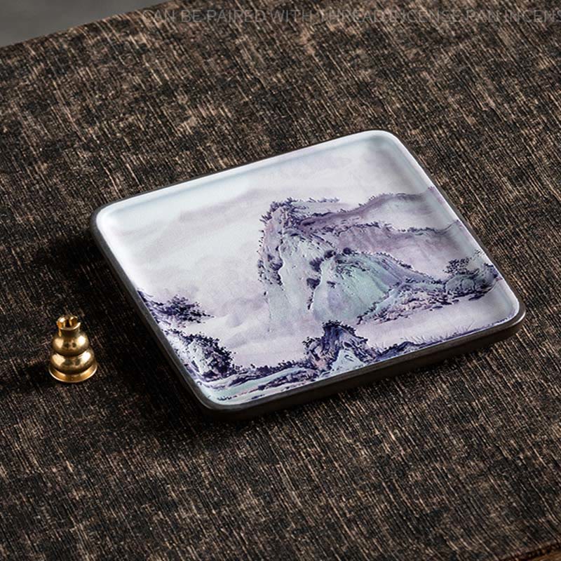Buddha Stones Mountain Lake Flower Leaf Healing Ceramic Plate Tray Stick Incense Burner Decoration - image 3