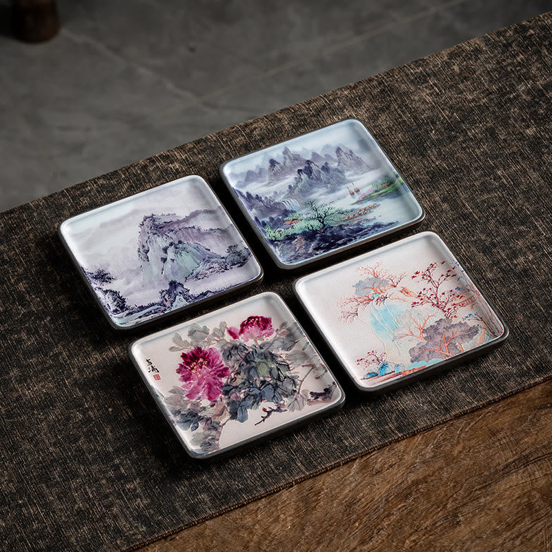 Buddha Stones Mountain Lake Flower Leaf Healing Ceramic Plate Tray Stick Incense Burner Decoration - image 1