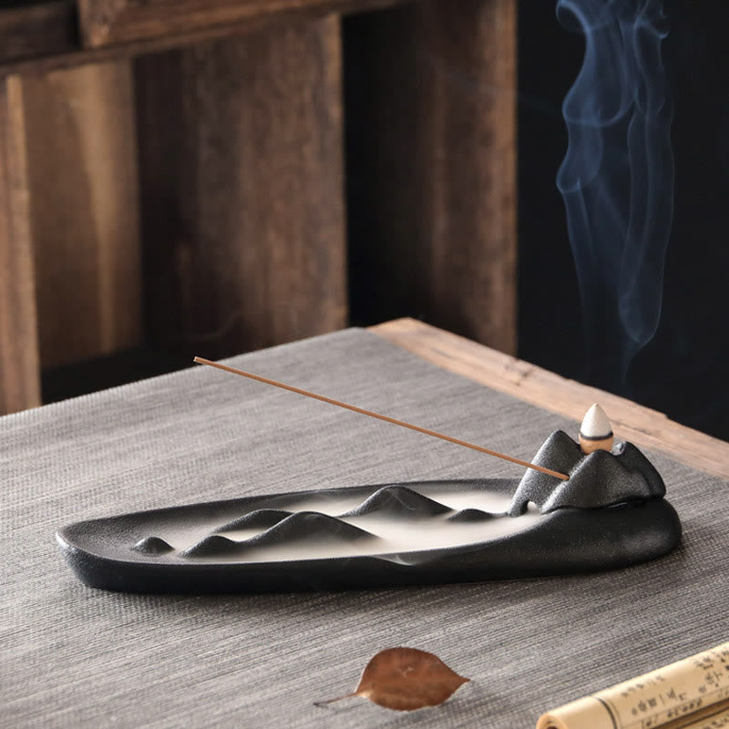 Buddha Stones Double Koi Fish Mountain Healing Ceramic Stick Incense Burner Decoration - Brown Mountain 27.6*8.3*6.5cm - image 11