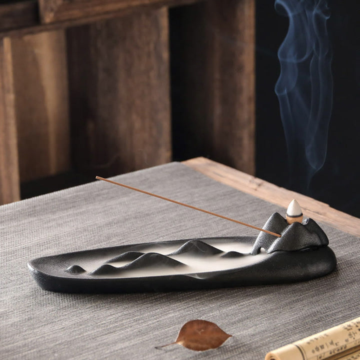 Buddha Stones Double Koi Fish Mountain Healing Ceramic Stick Incense Burner Decoration - Brown Mountain 27.6*8.3*6.5cm - image 11