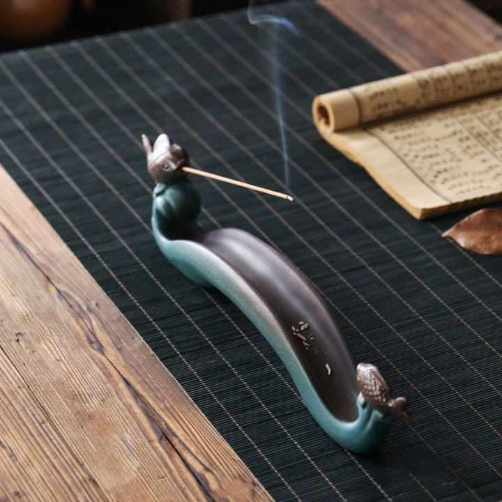 Buddha Stones Double Koi Fish Mountain Healing Ceramic Stick Incense Burner Decoration - image 3