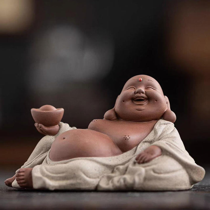 Buddha Stones Laughing Buddha Ingots Attract Wealth Purple Clay Maitreya Statue Decoration - image 2