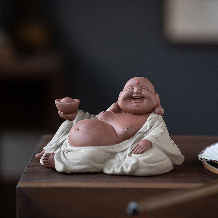 Buddha Stones Laughing Buddha Ingots Attract Wealth Purple Clay Maitreya Statue Decoration - image 15