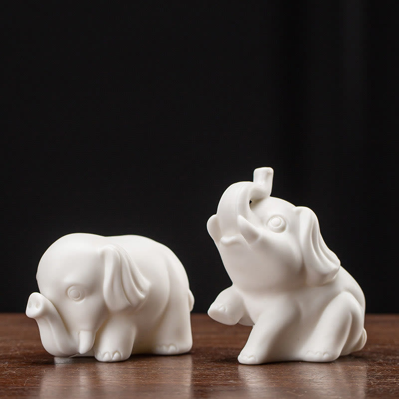 Buddha Stones Small Elephant Statue White Porcelain Ceramic Strength Home Desk Decoration - 2Pcs Elephant - image 13