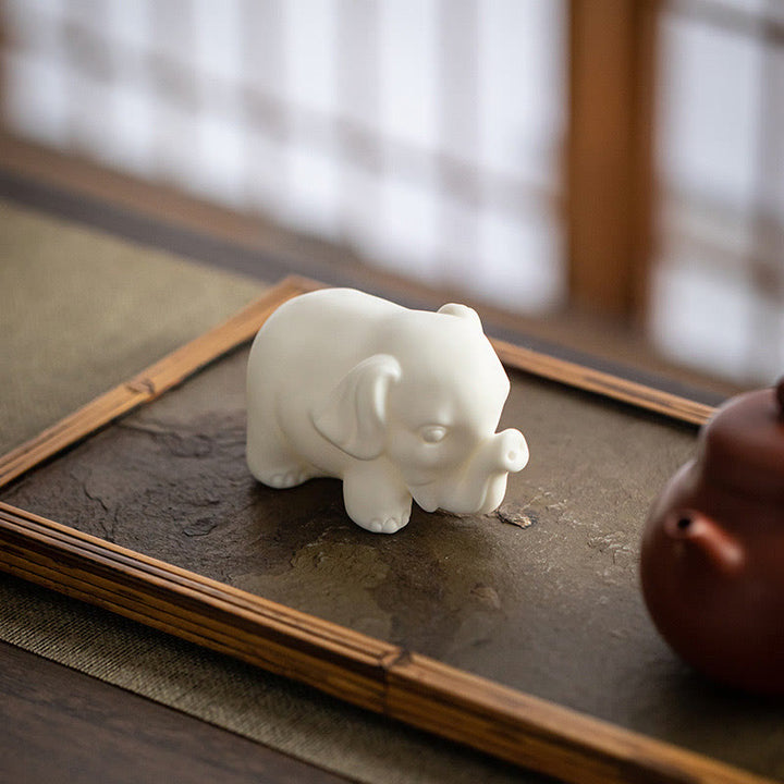 Buddha Stones Small Elephant Statue White Porcelain Ceramic Strength Home Desk Decoration - Elephant Head Down 5.5*5.5*8.5cm - image 0