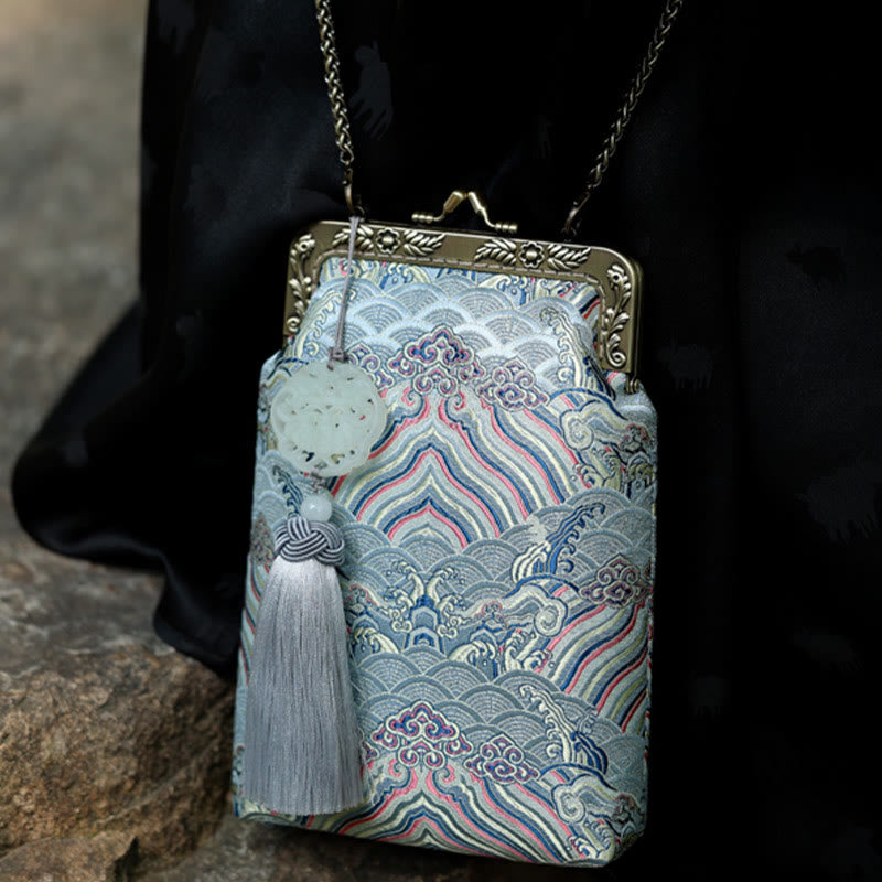 Buddha Stones Small Blue Ocean Waves Metal Chain Crossbody Bag Shoulder Bag Cellphone Bag - image 9