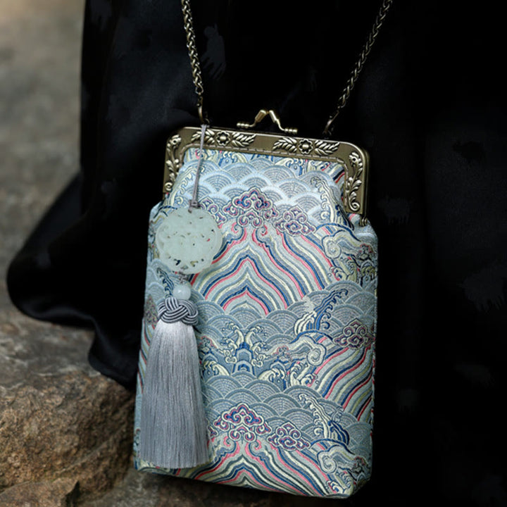 Buddha Stones Small Blue Ocean Waves Metal Chain Crossbody Bag Shoulder Bag Cellphone Bag - image 9