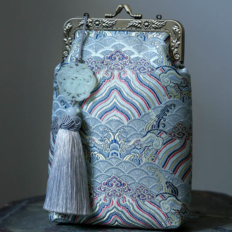 Buddha Stones Small Blue Ocean Waves Metal Chain Crossbody Bag Shoulder Bag Cellphone Bag - image 1