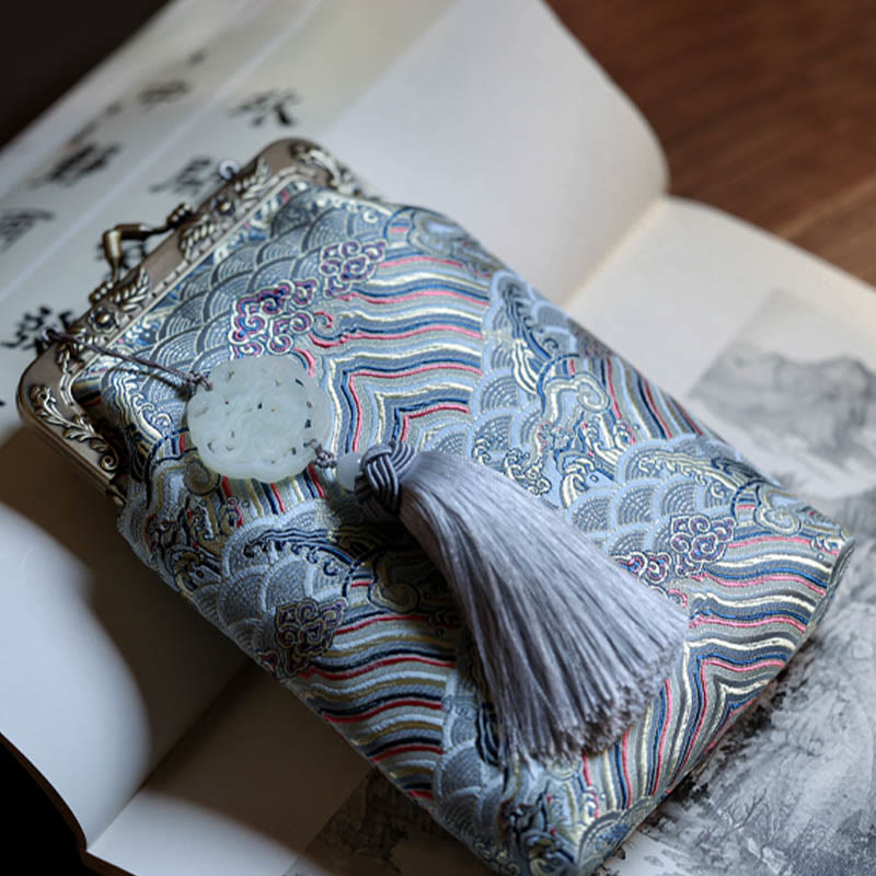 Buddha Stones Small Blue Ocean Waves Metal Chain Crossbody Bag Shoulder Bag Cellphone Bag - image 5