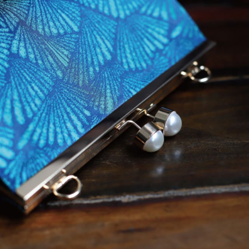 Buddha Stones Vintage Peacock Blue Leaf Pattern Pearl Metal Handbag - image 8