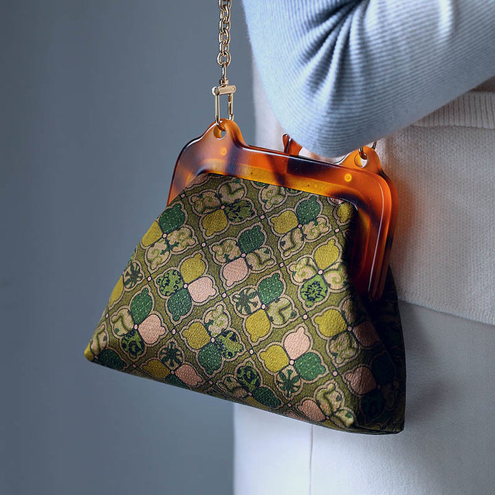 Buddha Stones Green Leaves Handbag Metal Chain Crossbody Bag Shoulder Bag Cellphone Bag - Acrylic Shoulder Bag 22*17*7cm - image 9