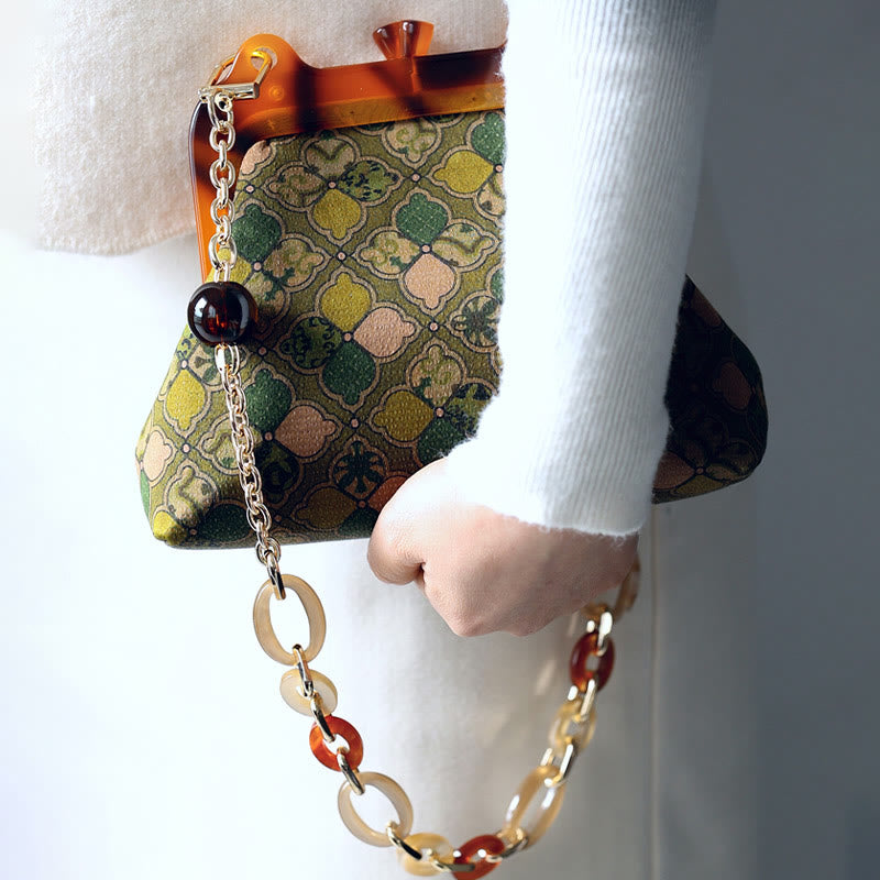 Buddha Stones Green Leaves Handbag Metal Chain Crossbody Bag Shoulder Bag Cellphone Bag - image 10