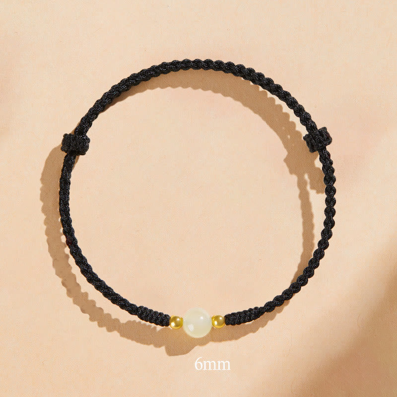 Buddha Stones Handcrafted Round Jade Lucky Bead Prosperity Braided Bracelet - 6mm One Bead - Black(Wrist Circumference 14-17cm) - image 3