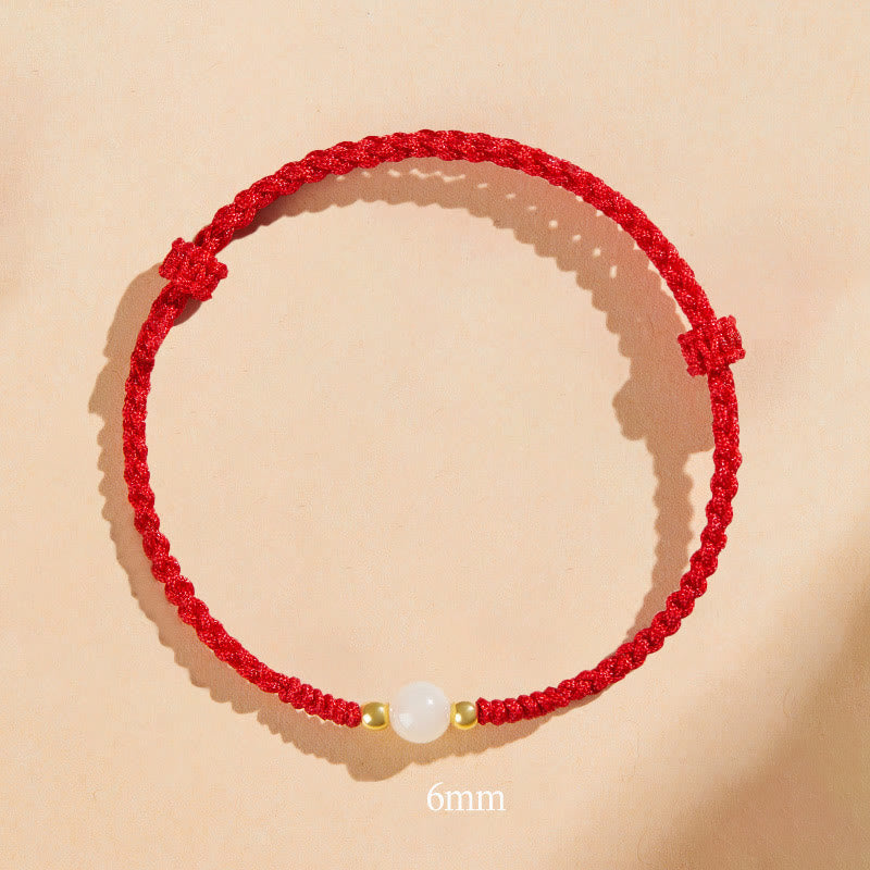 Buddha Stones Handcrafted Round Jade Lucky Bead Prosperity Braided Bracelet - 6mm One Bead - Red(Wrist Circumference 14-17cm) - image 2