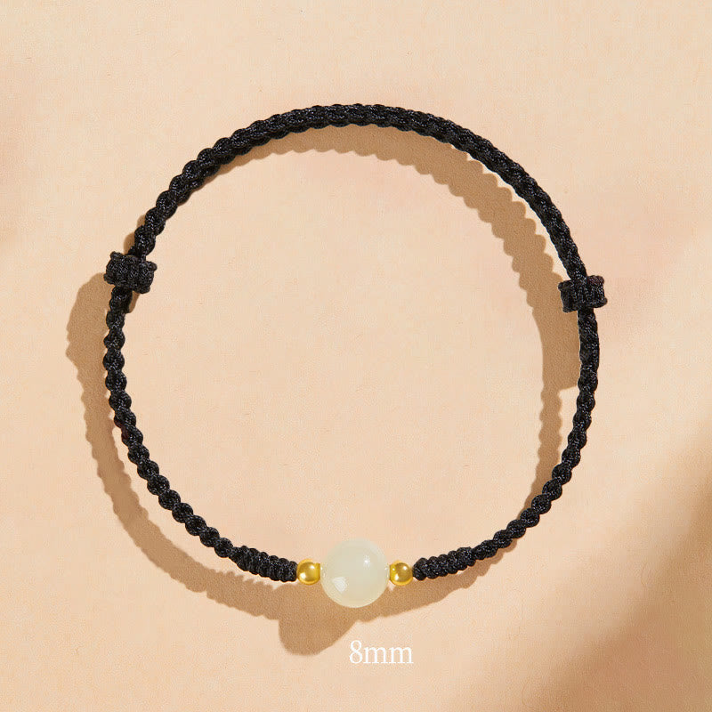 Buddha Stones Handcrafted Round Jade Lucky Bead Prosperity Braided Bracelet - 8mm One Bead - Black(Wrist Circumference 14-17cm) - image 20