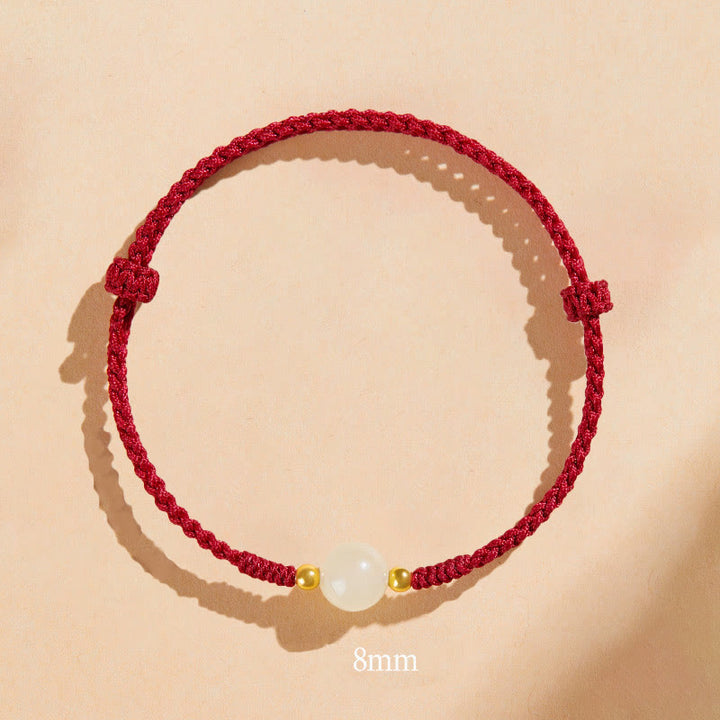 Buddha Stones Handcrafted Round Jade Lucky Bead Prosperity Braided Bracelet - 8mm One Bead - Dark Red(Wrist Circumference 14-17cm) - image 4