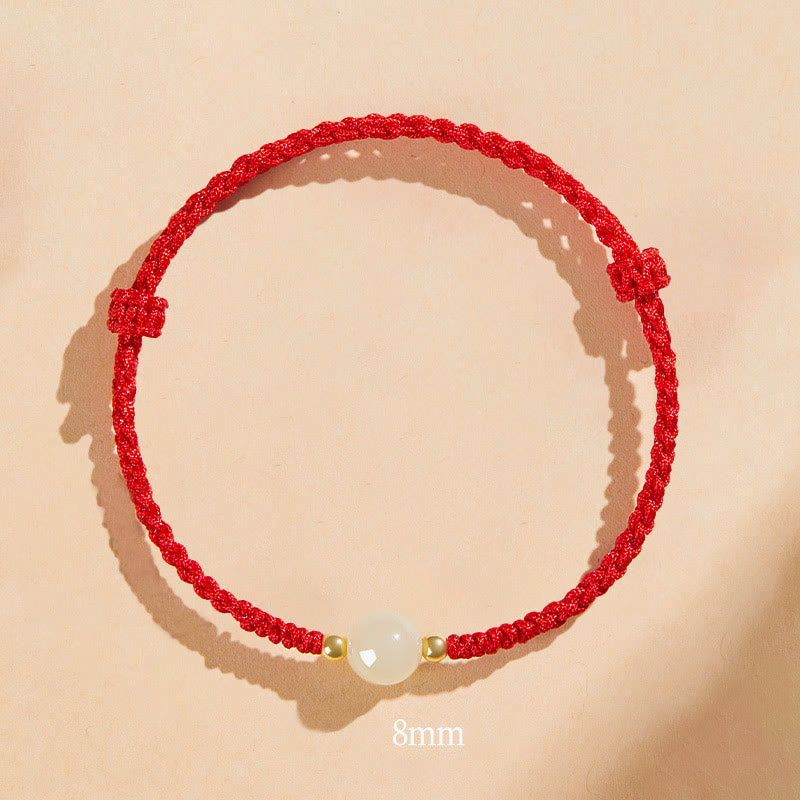 Buddha Stones Handcrafted Round Jade Lucky Bead Prosperity Braided Bracelet - 8mm One Bead - Red(Wrist Circumference 14-17cm) - image 18