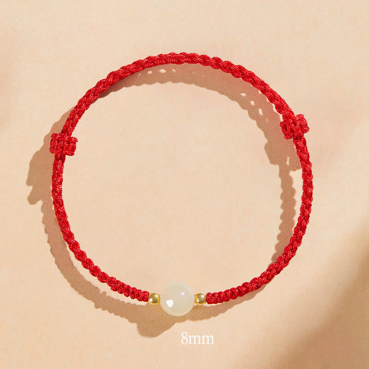 Buddha Stones Handcrafted Round Jade Lucky Bead Prosperity Braided Bracelet - 8mm One Bead - Red(Wrist Circumference 14-17cm) - image 18