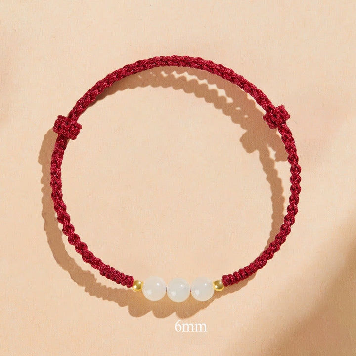 Buddha Stones Handcrafted Round Jade Lucky Bead Prosperity Braided Bracelet - 6mm Three Beads - Dark Red(Wrist Circumference 14-17cm) - image 21
