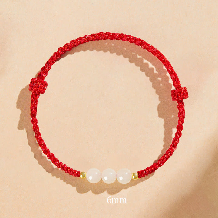 Buddha Stones Handcrafted Round Jade Lucky Bead Prosperity Braided Bracelet - 6mm Three Beads - Red(Wrist Circumference 14-17cm) - image 22