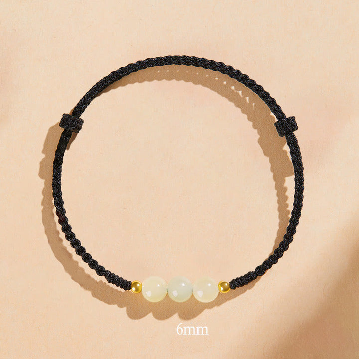 Buddha Stones Handcrafted Round Jade Lucky Bead Prosperity Braided Bracelet - 6mm Three Beads - Black(Wrist Circumference 14-17cm) - image 23