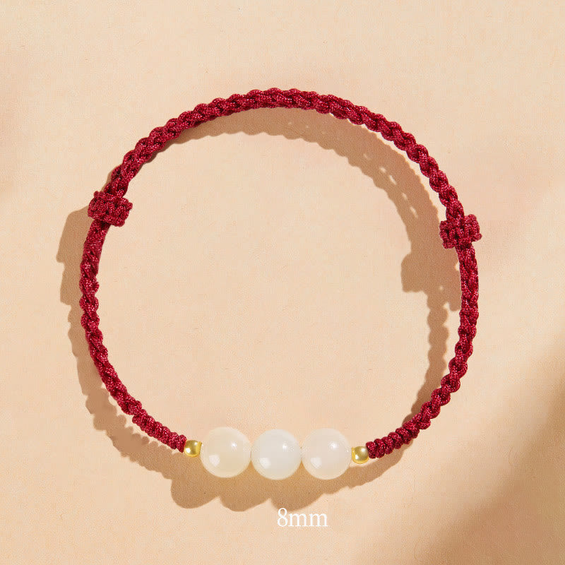 Buddha Stones Handcrafted Round Jade Lucky Bead Prosperity Braided Bracelet - 8mm Three Beads - Dark Red(Wrist Circumference 14-17cm) - image 24