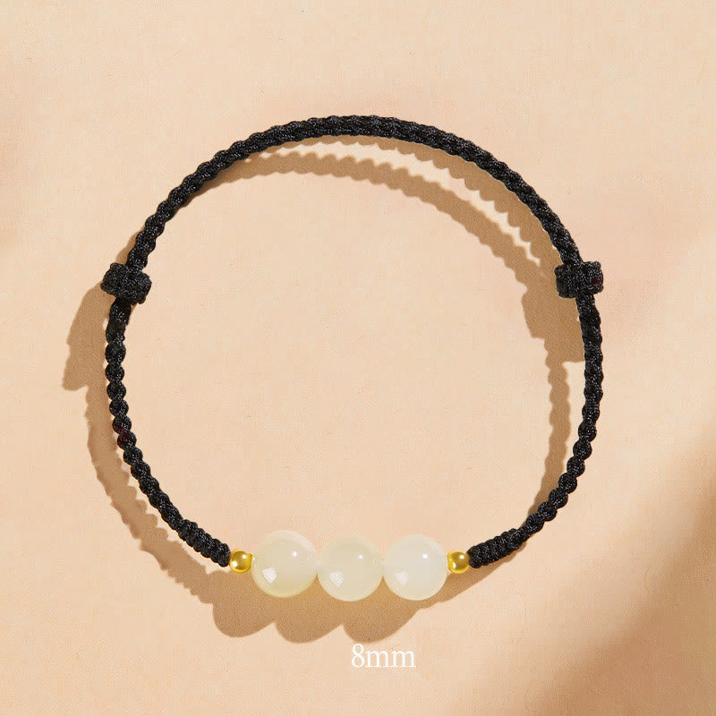 Buddha Stones Handcrafted Round Jade Lucky Bead Prosperity Braided Bracelet - 8mm Three Beads - Black(Wrist Circumference 14-17cm) - image 27