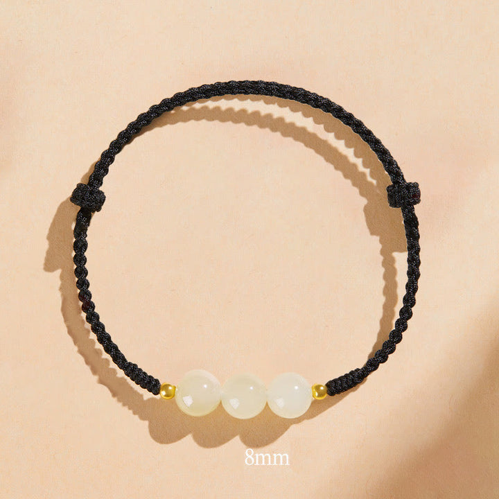 Buddha Stones Handcrafted Round Jade Lucky Bead Prosperity Braided Bracelet - 8mm Three Beads - Black(Wrist Circumference 14-17cm) - image 27