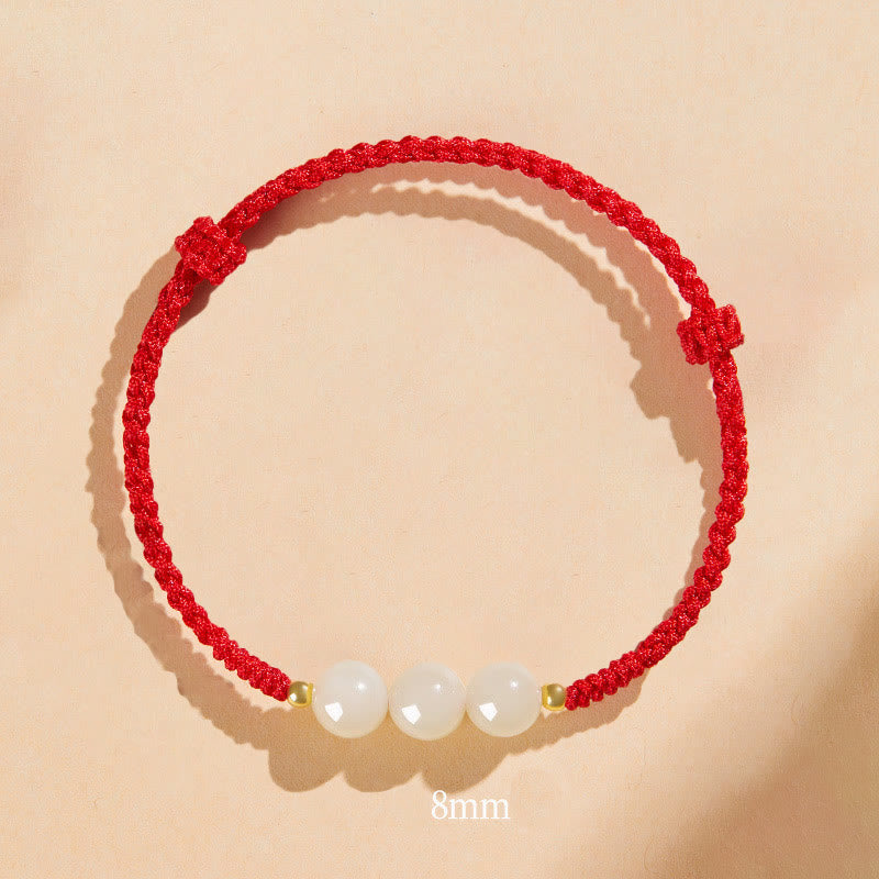 Buddha Stones Handcrafted Round Jade Lucky Bead Prosperity Braided Bracelet - 8mm Three Beads - Red(Wrist Circumference 14-17cm) - image 25