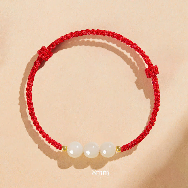 Buddha Stones Handcrafted Round Jade Lucky Bead Prosperity Braided Bracelet - 8mm Three Beads - Red(Wrist Circumference 14-17cm) - image 25