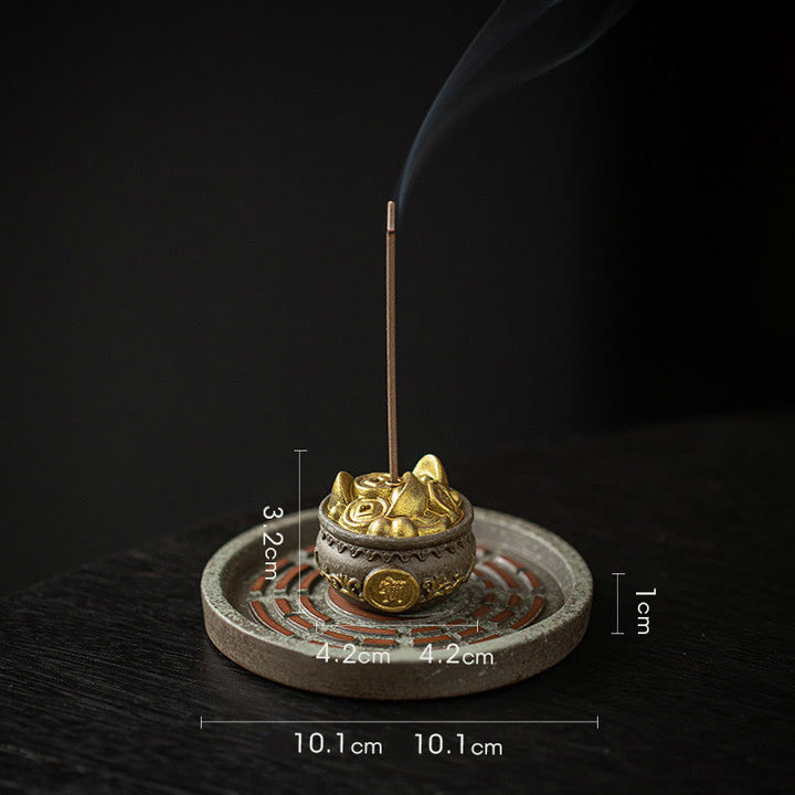 Buddha Stones Small Treasure Bowl Lucky Bag Bagua Tray Healing Ceramic Stick Incense Burner Decoration - image 9