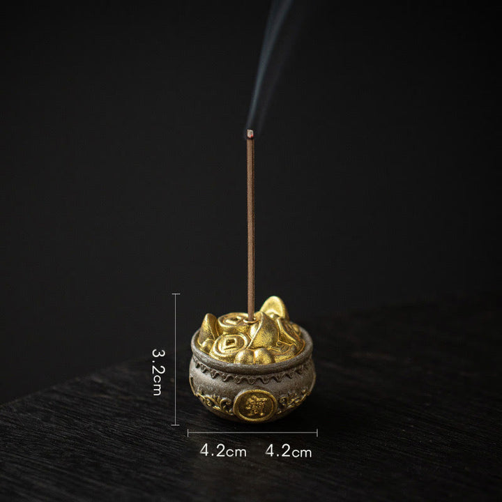 Buddha Stones Small Treasure Bowl Lucky Bag Bagua Tray Healing Ceramic Stick Incense Burner Decoration - Brown Treasure Bowl 4.2*4.2*3.2cm - image 23