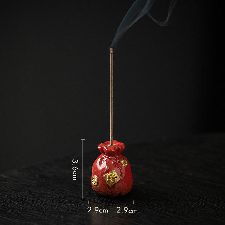 Buddha Stones Small Treasure Bowl Lucky Bag Bagua Tray Healing Ceramic Stick Incense Burner Decoration - Red Lucky Bag 2.9*2.9*3.6cm - image 26