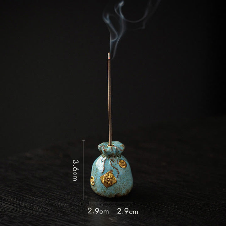 Buddha Stones Small Treasure Bowl Lucky Bag Bagua Tray Healing Ceramic Stick Incense Burner Decoration - Blue Lucky Bag 2.9*2.9*3.6cm - image 27