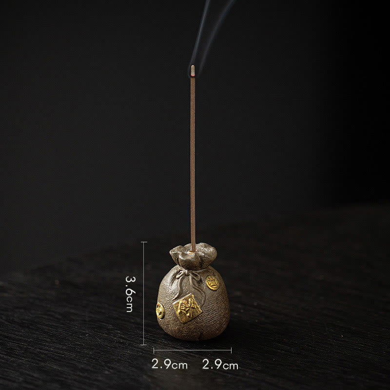 Buddha Stones Small Treasure Bowl Lucky Bag Bagua Tray Healing Ceramic Stick Incense Burner Decoration - Brown Lucky Bag 2.9*2.9*3.6cm - image 25