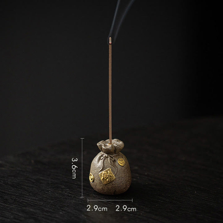Buddha Stones Small Treasure Bowl Lucky Bag Bagua Tray Healing Ceramic Stick Incense Burner Decoration - Brown Lucky Bag 2.9*2.9*3.6cm - image 25