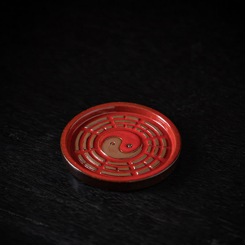 Buddha Stones Small Treasure Bowl Lucky Bag Bagua Tray Healing Ceramic Stick Incense Burner Decoration - Red Bagua Tray 10.1*10.1*1cm - image 29